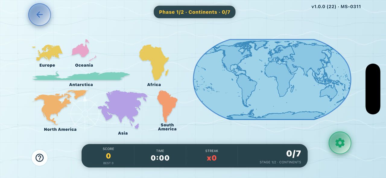 World MapSnap puzzle with colourful continent pieces